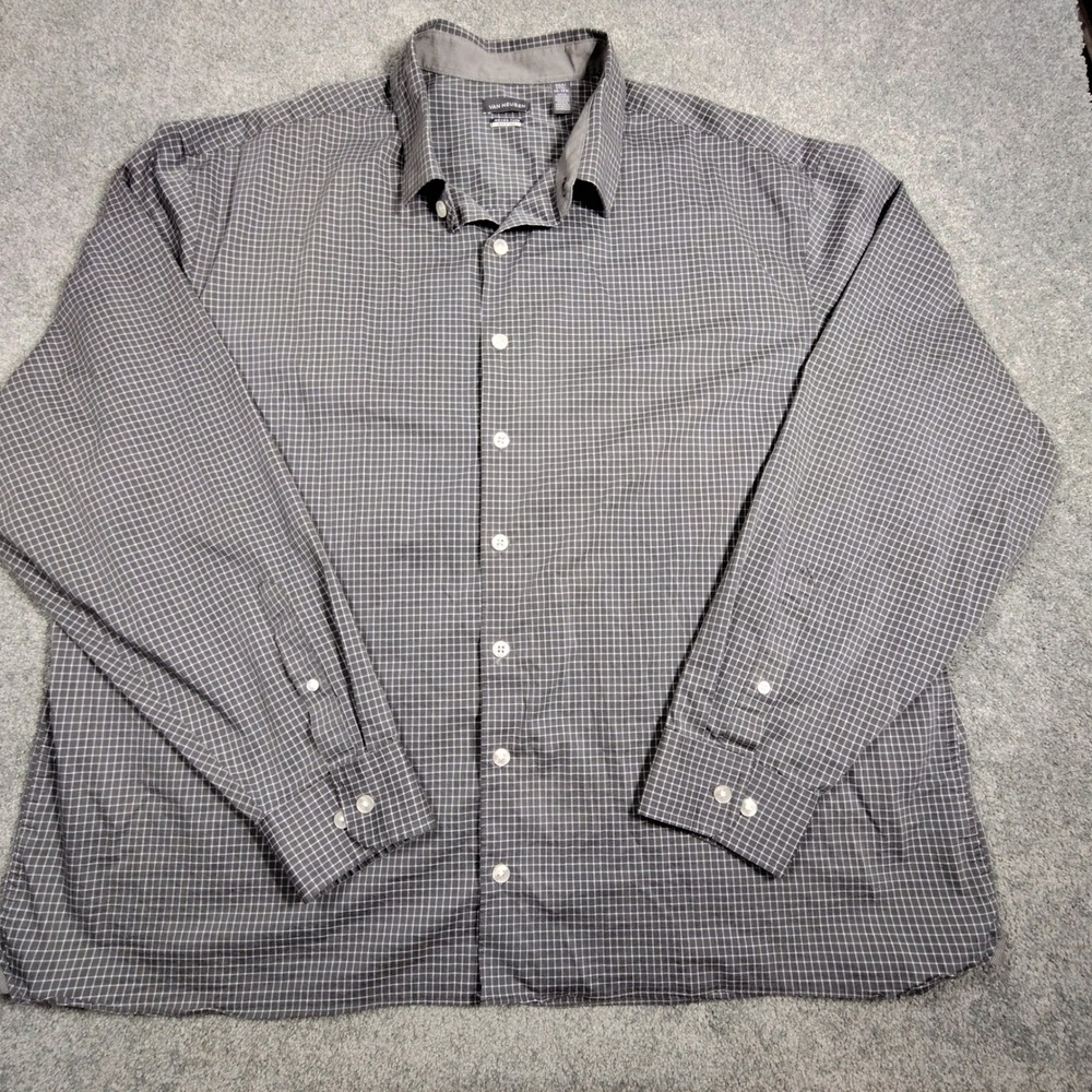 Van Heusen Never Tuck Big & Tall Mens 2XLT Gray Plaid Long Sleeve Button Down